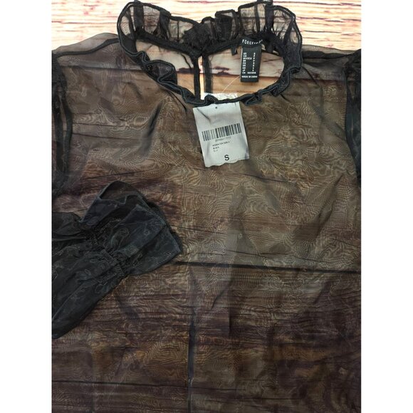 Forever 21 Sheer Black Ruffle Neck Blouse Small NEW NWT - Picture 3 of 6